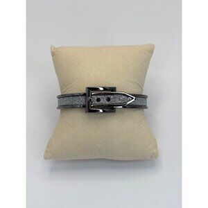 Gunmetal and Silver Glitter Sparkle Belt Buckle Cuff Hinge Bangle Bracelet New